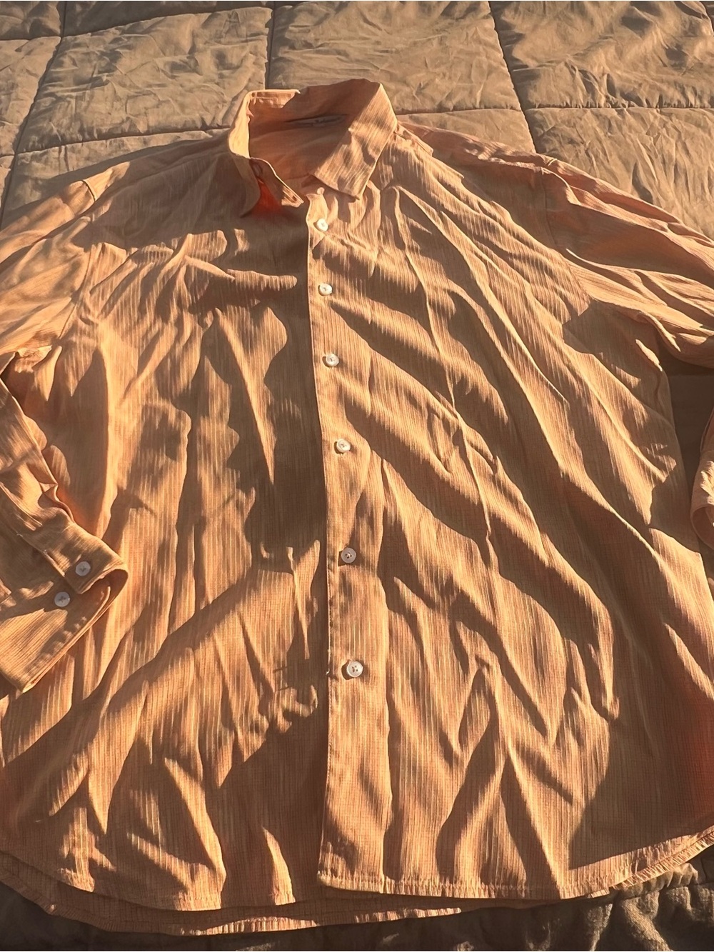 Tommy Bahama Peach Orange Striped Casual Button-Down Shirt Silk Blend Size L
